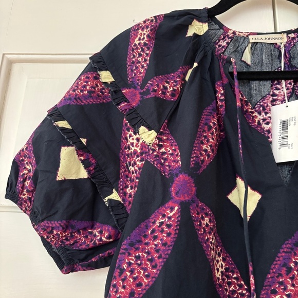 Ulla Johnson Arusi Top Plum Diamond‎ NEW Size 2 Cotton Poplin Ruffle Puff Sleeve - Picture 9 of 16